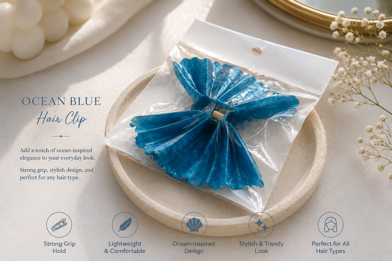 Ocean blue Hair clip Upcycled Product Asset